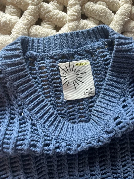 aerie Blue Cropped Knit Tank Top - Picture 2 of 4